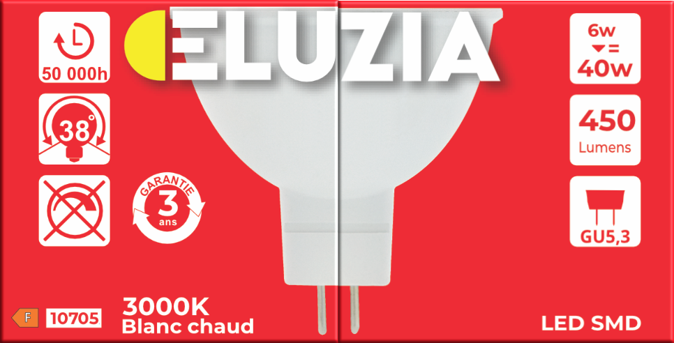 Packaging — Ampoule LED SMD MR16 3000K 6W 450L 12V GU5,3 100°