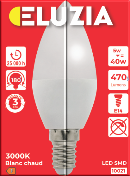 Produit — Ampoule LED SMD Flamme lisse opale 3000K 5W 470L E14