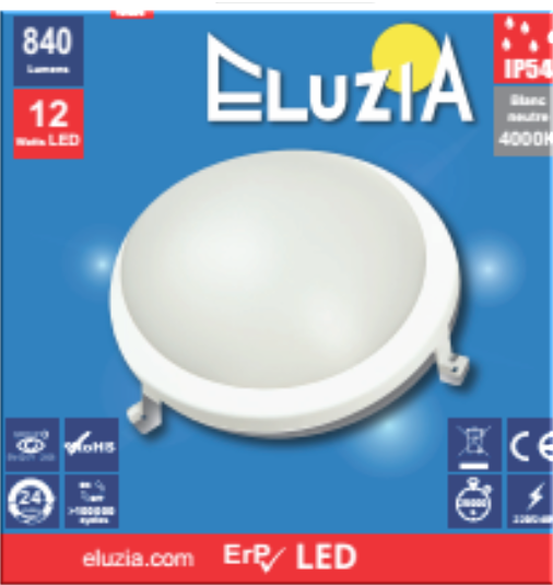 Produit — Hublot rond LED intégrées 4000K 12W 840L IP54 -Blanc