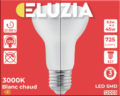 Produit — Ampoule LED SMD Spot R63 3000K 8.5W 725L E27 IRC90