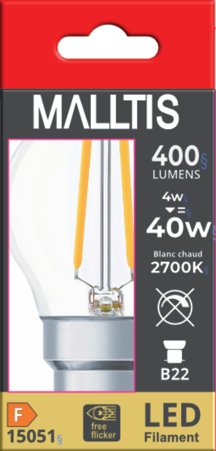 Produit — Ampoule LED Fil. (D) mini sphér. P45 claire 2700K 4W 400L B22 free-flicker - Bx1