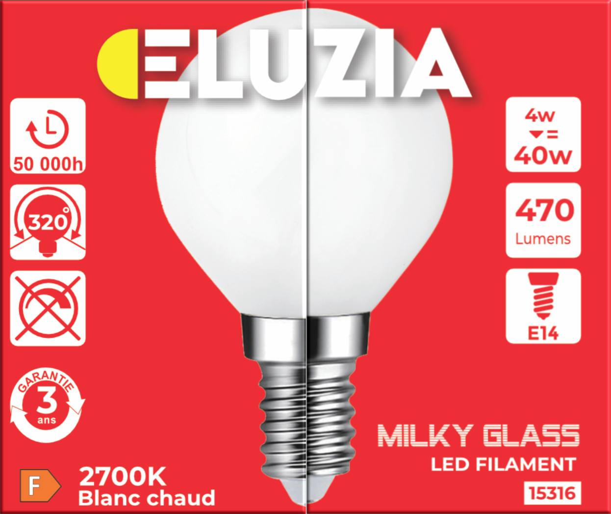 Produit — Ampoule LED Fil. (D) mini sphér. P45 Milky 2700K 4W 470L E14