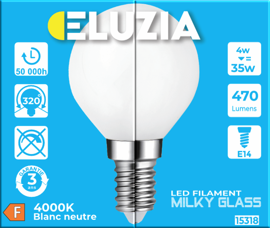 Produit — Ampoule LED Fil. (D) mini sphér. P45 Milky 4000K 4W 470L E14