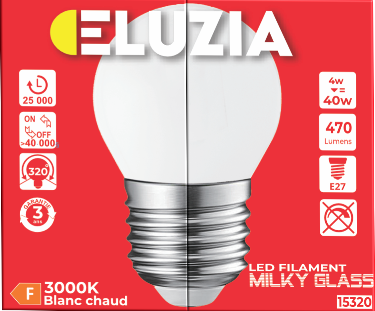 Produit — Ampoule LED Fil. (D) mini sphér. P45 Milky 2700K 4W 470L E27