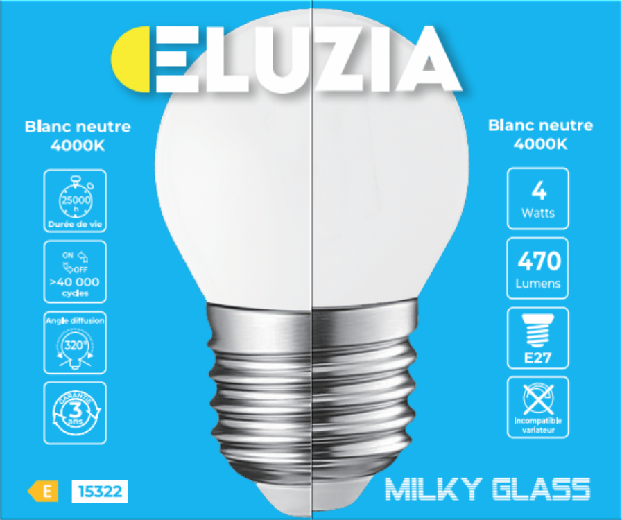 Produit — Ampoule LED Fil. (D) mini sphér. P45 Milky 4000K 4W 470L E27