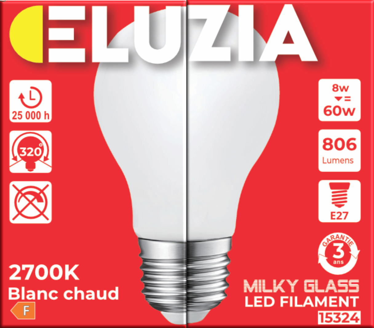 Produit — Ampoule LED Fil. (D) Std Milky 2700K 8W 806L E27