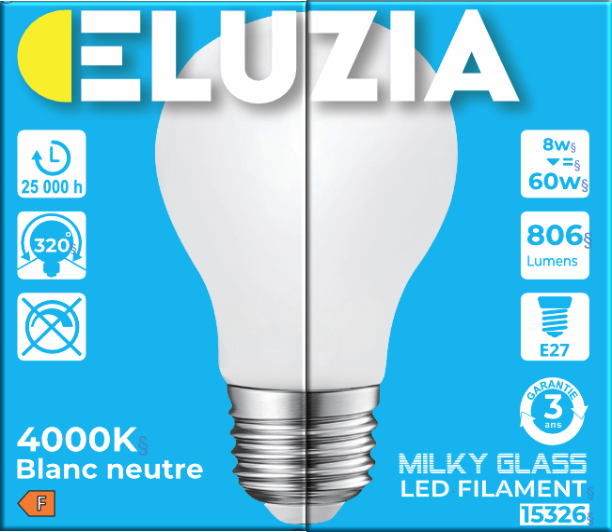 Produit — Ampoule LED Fil. (D) Std Milky 4000K 8W 806L E27