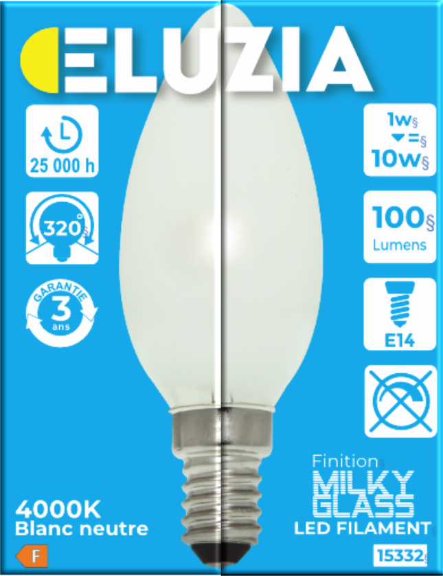Produit — Ampoule LED Fil. (D) Flamme lisse Milky 4000K 1W 100L E14