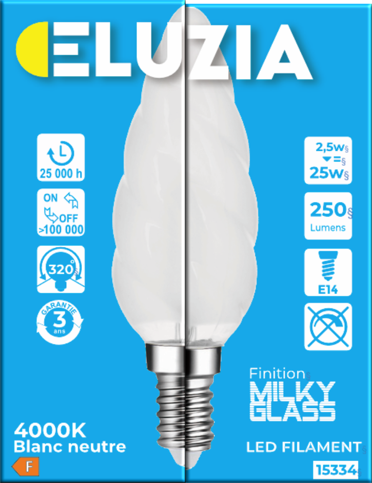 Produit — Ampoule LED Fil. (D) Flamme torsadée Milky 4000K 2.5W 250L E14