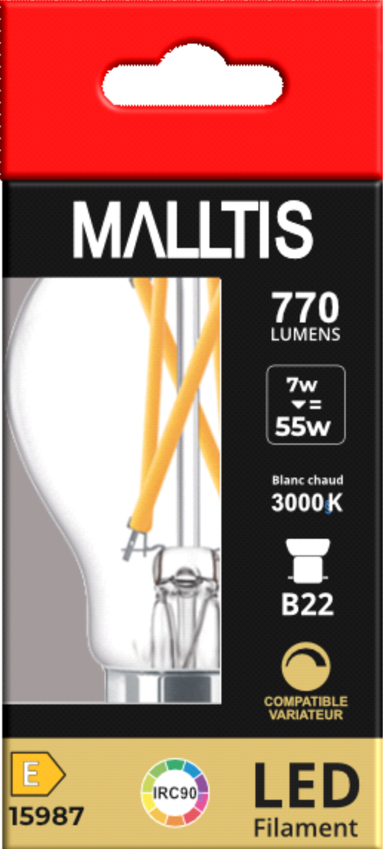 Produit — Ampoule LED Fil. (C) Std claire 3000K 7W 770L B22 dimmable IRC90
