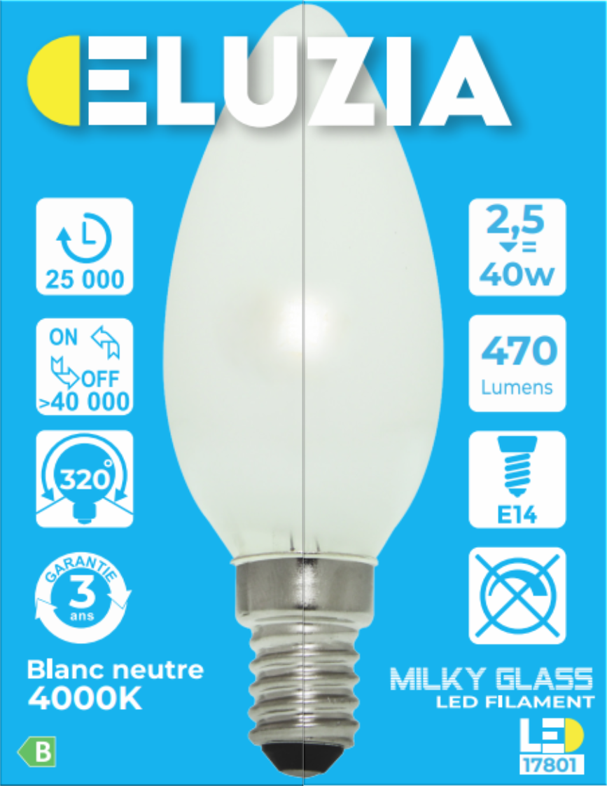 Produit — Ampoule LED Fil. Flamme Milky 4000K 2,5W 470L E14 - classe B