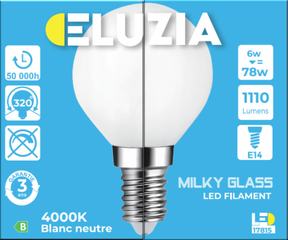 Produit — Ampoule LED Fil. Mini sphér. Milky 4000K 6W 1110L E14 - classe B