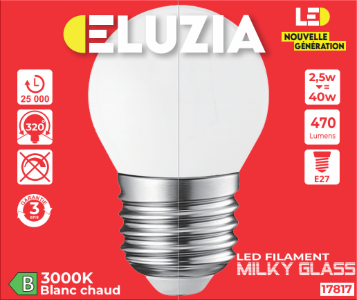 Produit — Ampoule LED Fil. Mini sphér. Milky 3000K 2,5W 470L E27 - classe B