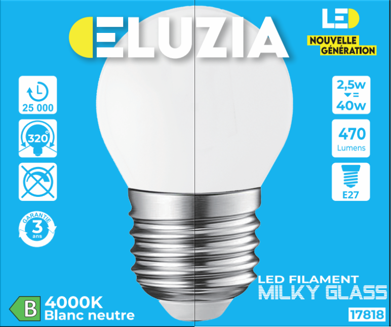 Produit — Ampoule LED Fil. Mini sphér. Milky 4000K 2,5W 470L E27 - classe B