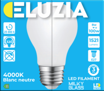 Produit — Ampoule LED Fil. Std Milky 4000K 8W 1521L E27 - classe B