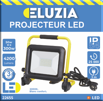 Produit — Projecteur LED de chantier 50W 5000Lm 5000K 220V -câble 3m