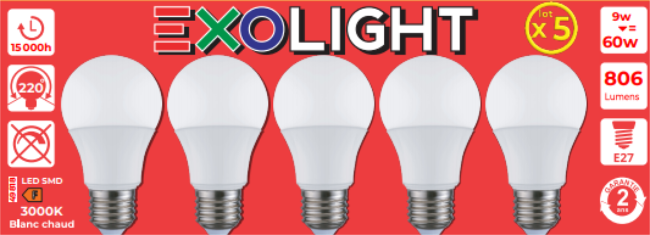 Produit — Ampoule LED SMD Std opale 3000K 9W 806L E27 -Bx5