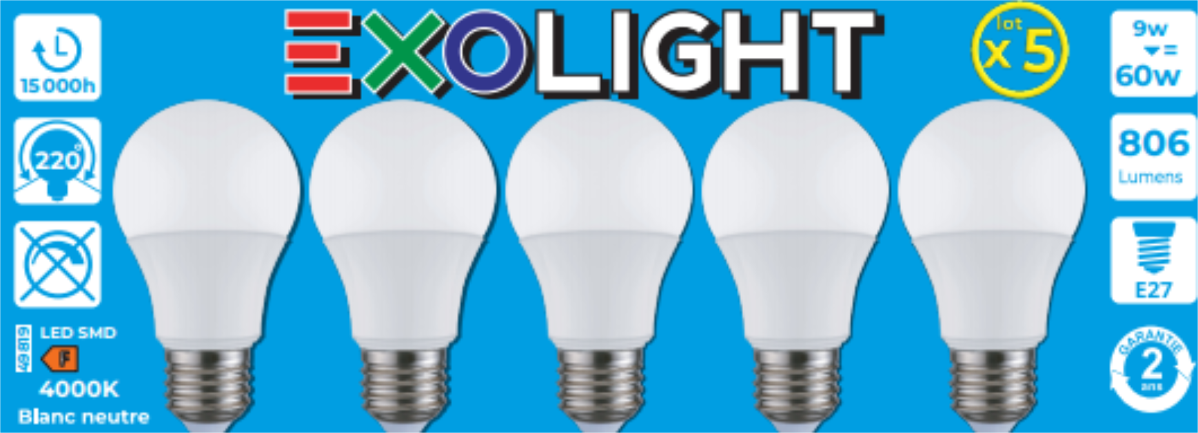 Produit — Ampoule LED SMD Std opale 4000K 9W 806L E27 -Bx5