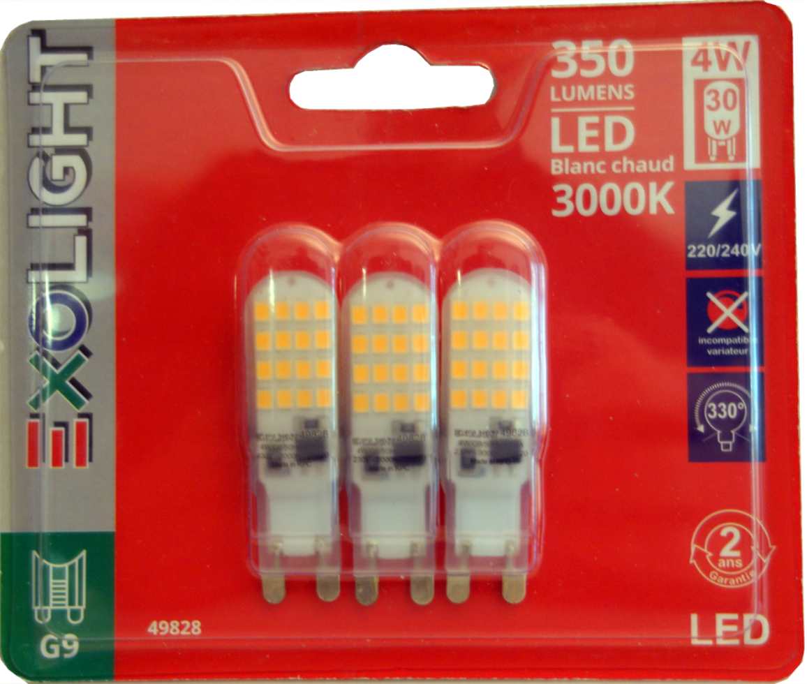 Produit — Ampoule capsule LED SMD 3000K 4W 350L G9 -x3
