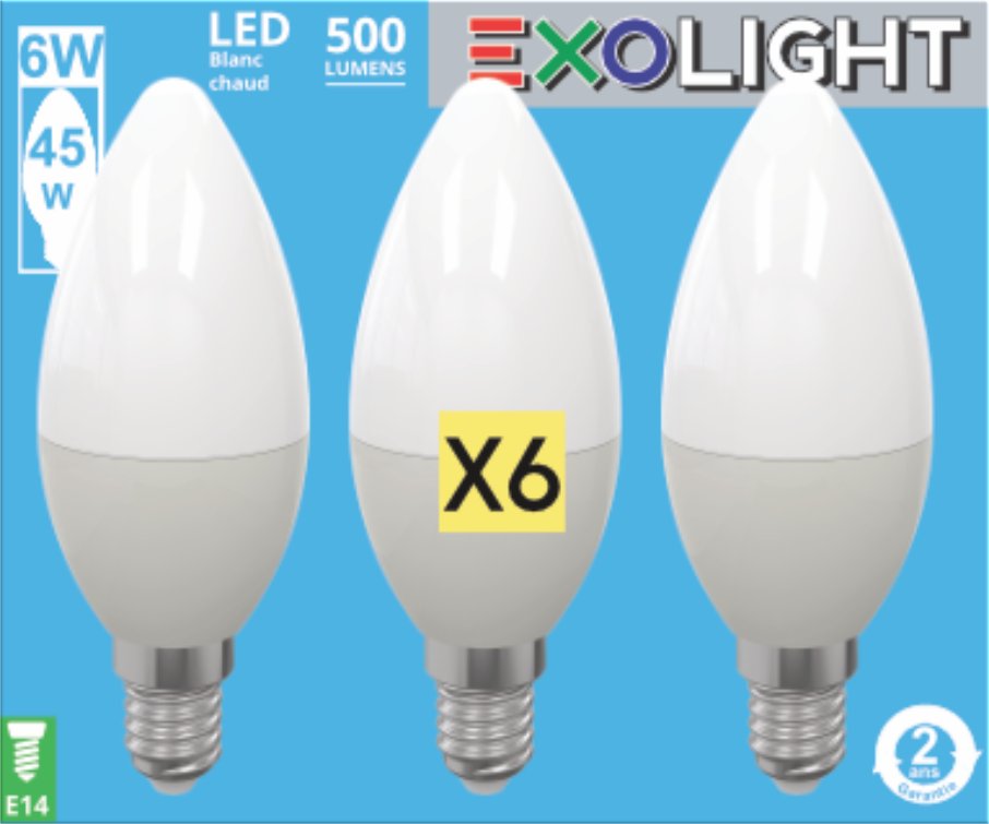 Produit — Ampoule LED SMD Flamme lisse opale 4000K 6W 500L E14 - Bx6