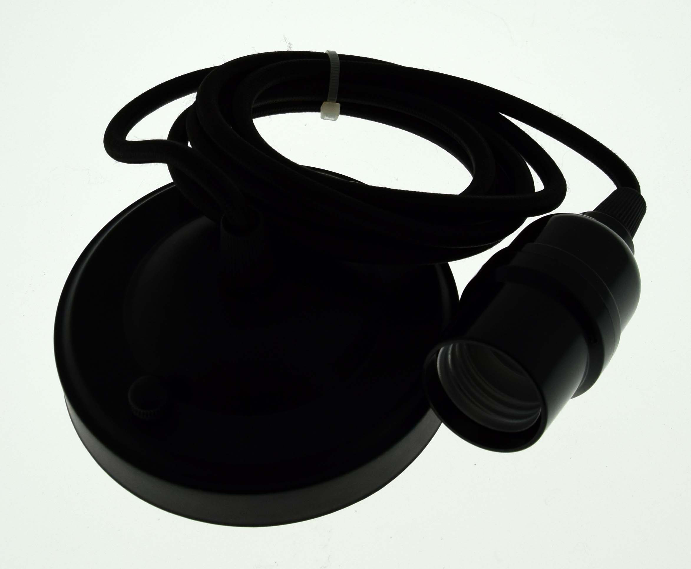 Produit — Luminaire noire : douille E27 + rosace + câble textile 2m