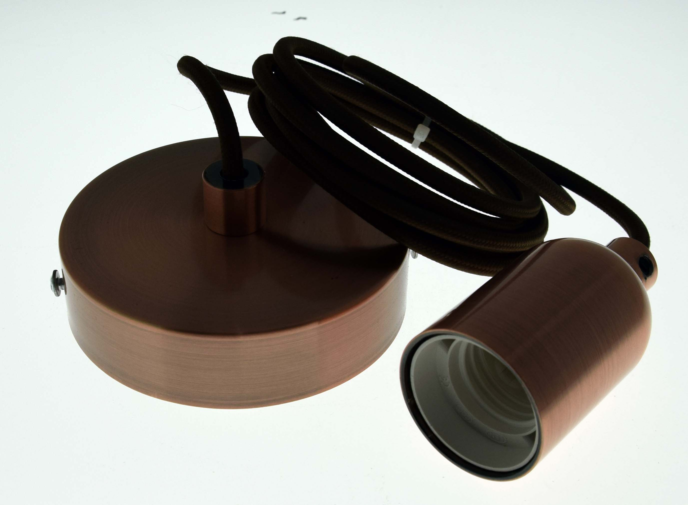 Produit — Luminaire marron : douille E27 + rosace + câble textile 2m