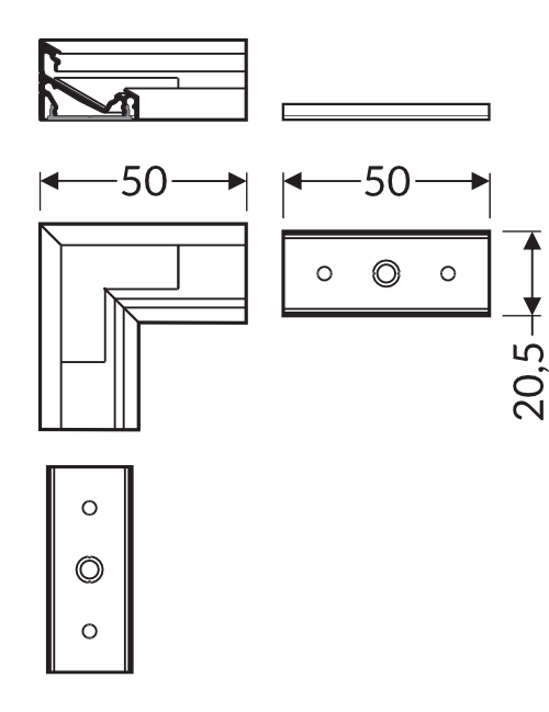 Dimensions — Connecteur d'angle 90° CORNER14 alu anodisé (set de 2)
