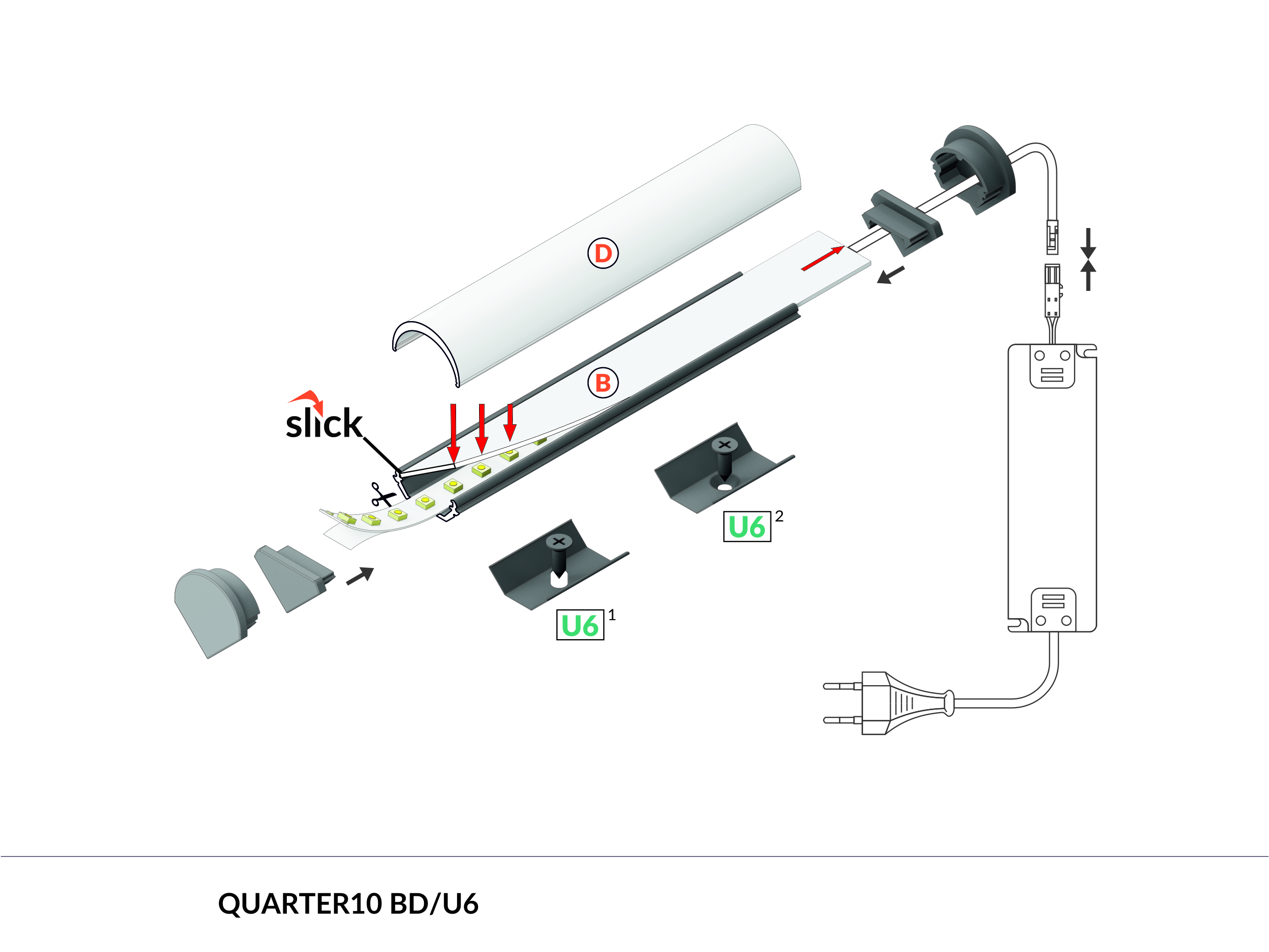 Produit — Terminaison QUARTER 10 D gris sans passage de cable (set de 2)