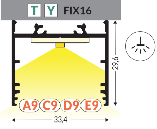Dimensions — Profilé LED VARIO30-02 ACDE-9/TY 1m anodisé