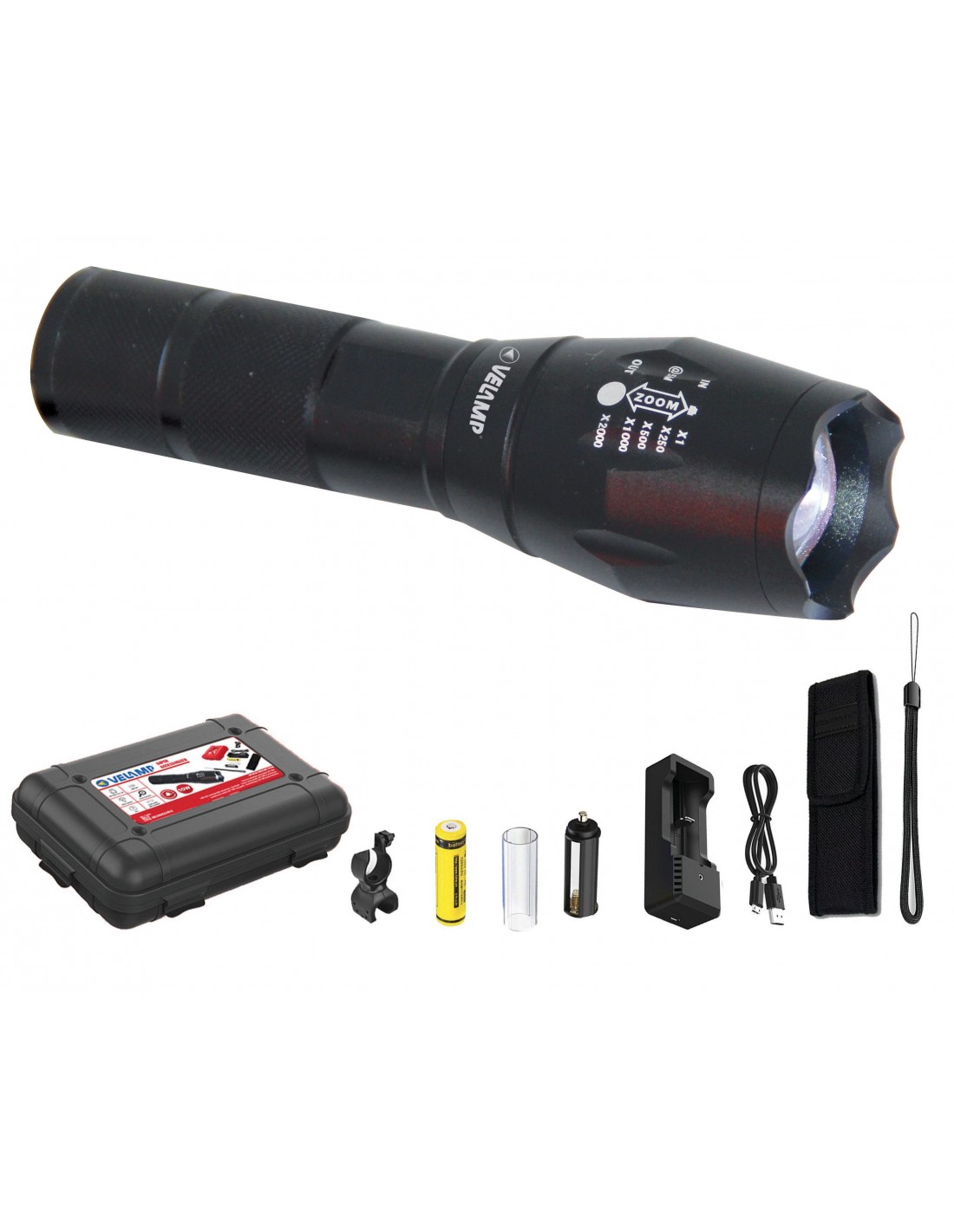 Produit — Lampe torche LED 10W rechargeable + accessoires + étui rigide - STEEL