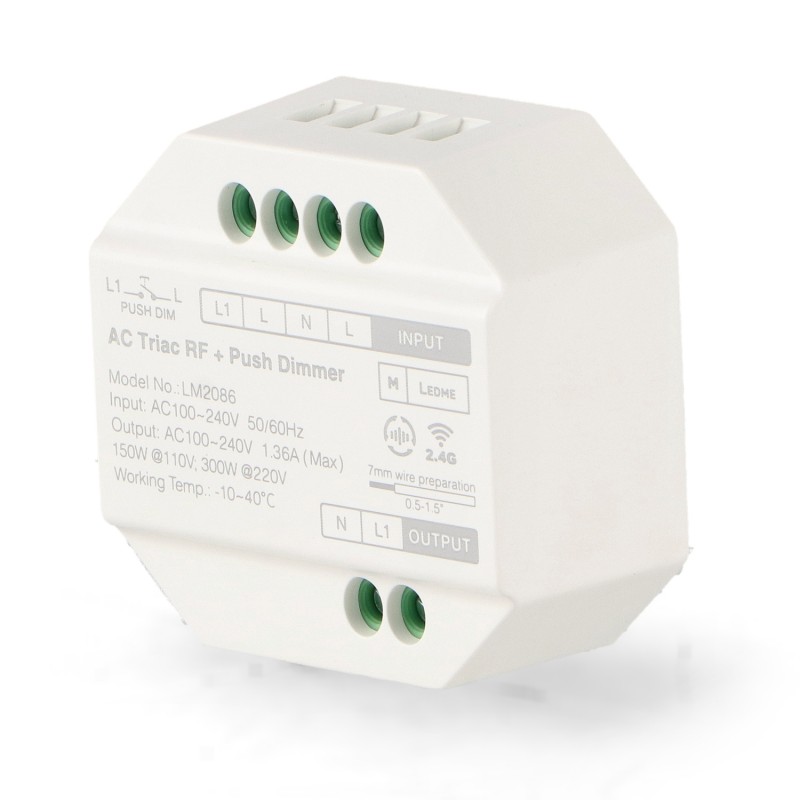 Produit — Variateur LED Triac RF Compatible avec bouton poussoir