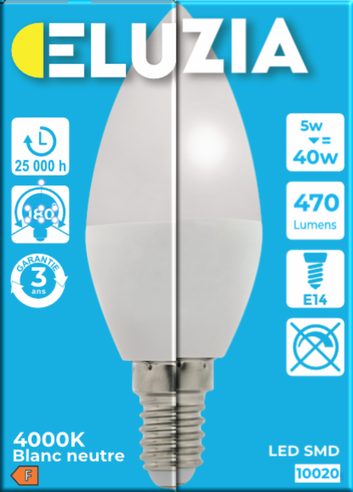 Produit — Ampoule LED SMD Flamme lisse opale 4000K 5W 470L E14