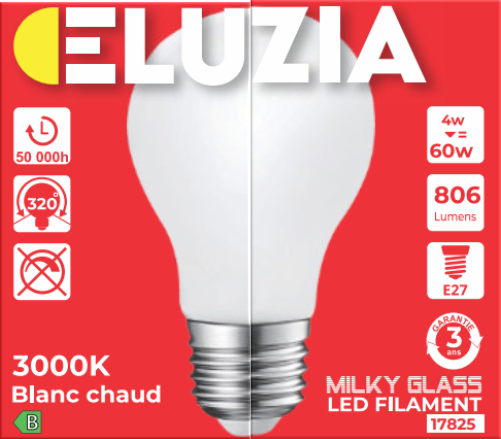 Produit — Ampoule LED Fil. Std Milky 3000K 4W 806L E27 - classe B