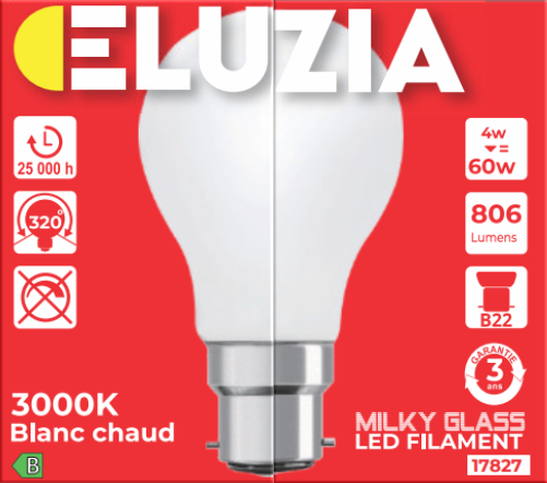 Produit — Ampoule LED Fil. Std Milky 3000K 4W 806L B22 - classe B