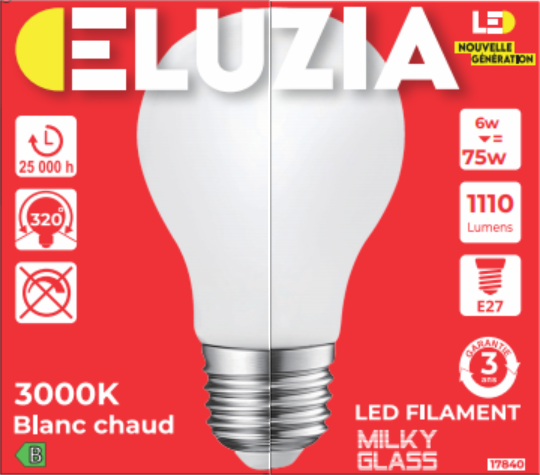 Produit — Ampoule LED Fil. Std Milky 3000K 6W 1110L E27 - classe B