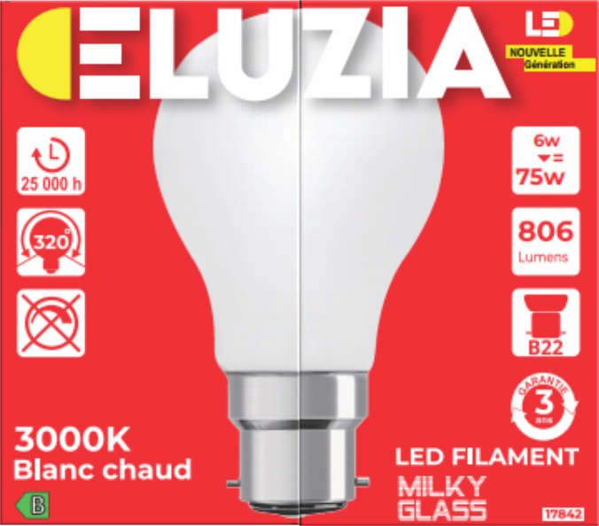 Produit — Ampoule LED Fil. Std Milky 3000K 6W 1110L B22 - classe B