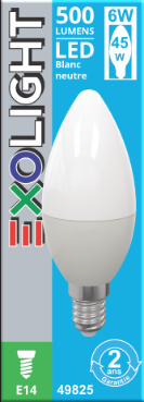 Produit — Ampoule LED SMD Flamme lisse opale 4000K 6W 500L E14 -Bx1