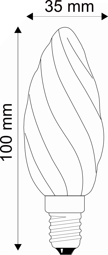 Dimensions — Ampoule LED Flamme Torsadée Dépoli Ext. 2700K 4W 400L E14 IRC90 Dimmable