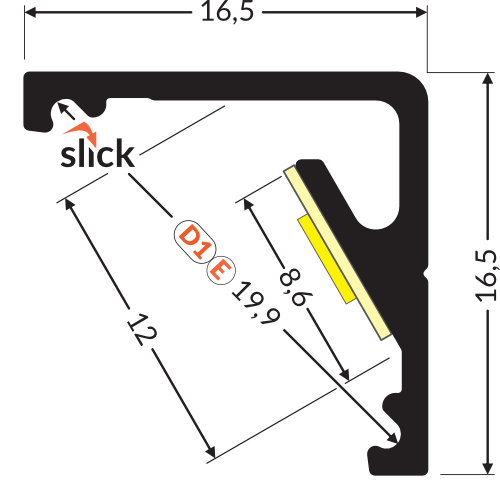 Dimensions — Profilé LED CABI12 /2m alu laqué blanc(E/-)
