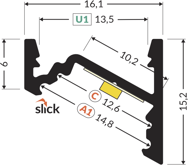 Dimensions — Profilé LED CORNER10.v2 A1C/U1 2m anodisé