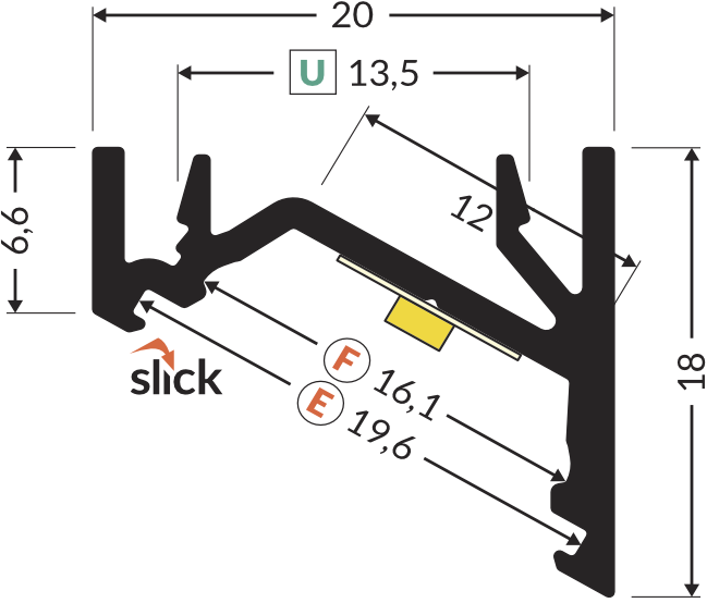 Dimensions — Profilé LED CORNER12.v2 EF/U 1m brut alu.