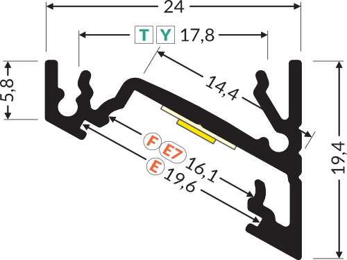 Dimensions — Profilé LED CORNER14 /2m alu brut (EF/YT)