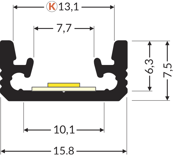 Dimensions — Profilé LED FLOOR8 K 2m anodisé
