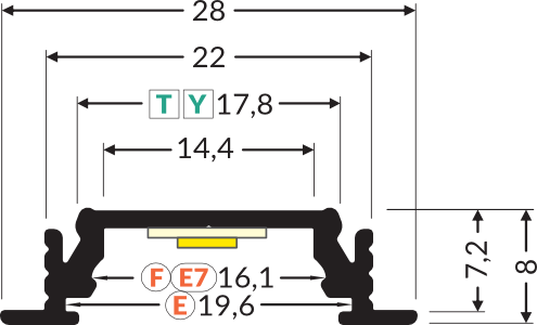 Dimensions — Profilé LED GROOVE14 /2m alu brut (EF/Y)