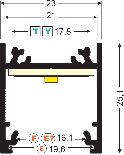 Dimensions — Profilé LED LINEA20 /1m alu anodisé (E-E7-F/TY)