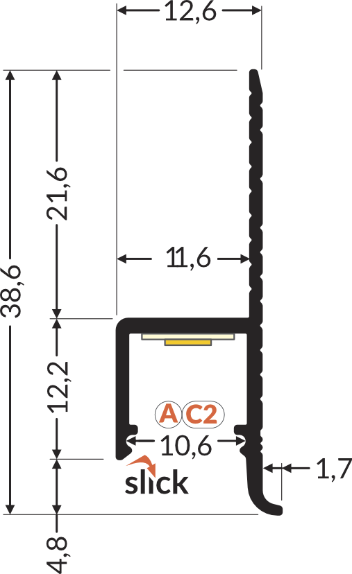 Dimensions — Profilé LED OMNI10 AC2 2m anodisé
