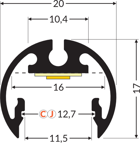 Dimensions — Profilé LED PEN12 CJ 2m noir