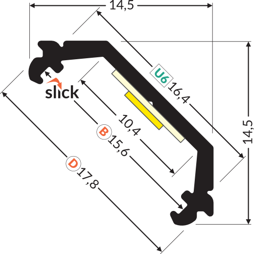 Dimensions — Profilé LED QUARTER10 /2m alu anodisé (BD/U6)
