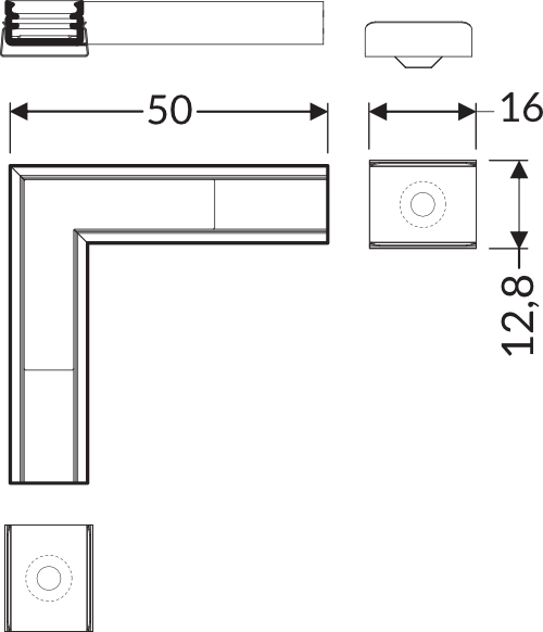 Dimensions — Connecteur L 90° pour profilé SLIM8 anodisé (set de 2)