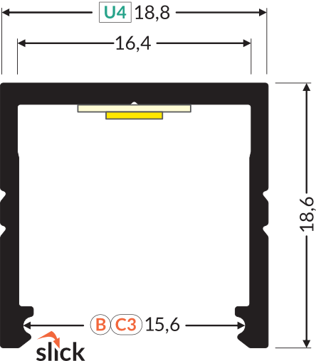 Dimensions — Profilé LED SMART16 BC3/U4 2m aluminium brut